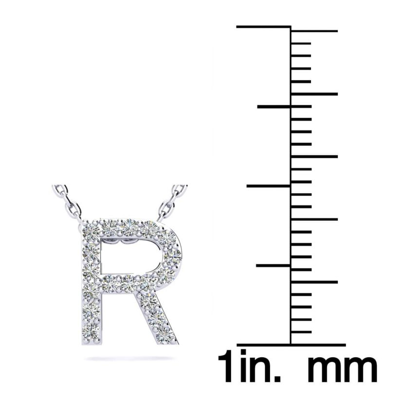 Lab Created Block Initial Lab Grown Diamond Necklace In Sterling Silver With 18 Inch Chain, All Letters Available