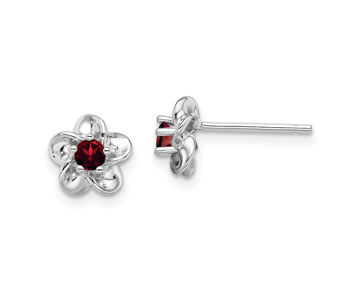 1/4 ct. t.w. Garnet Floral Post Earrings in Rhodium-plated Sterling Silver