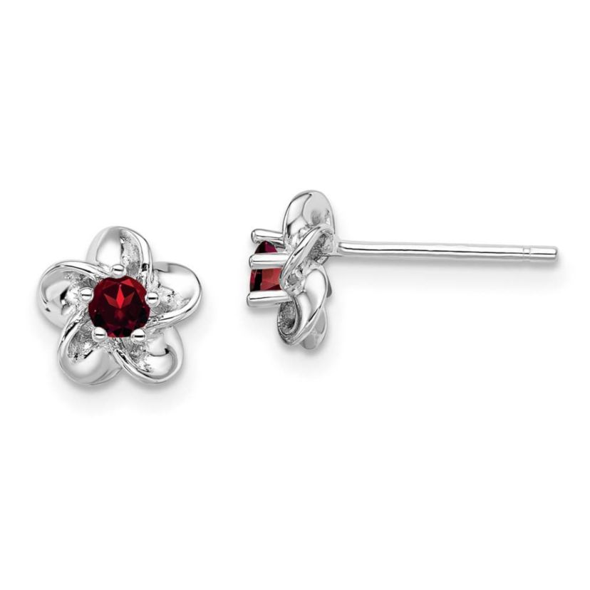 1/4 ct. t.w. Garnet Floral Post Earrings in Rhodium-plated Sterling Silver