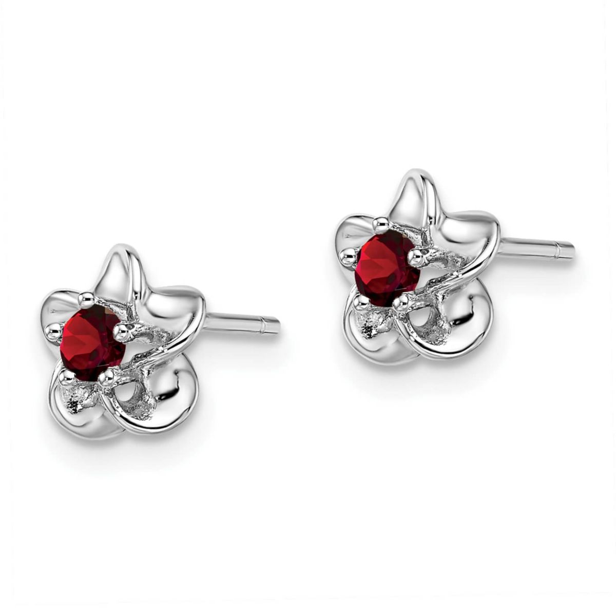 1/4 ct. t.w. Garnet Floral Post Earrings in Rhodium-plated Sterling Silver