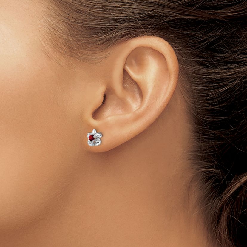 1/4 ct. t.w. Garnet Floral Post Earrings in Rhodium-plated Sterling Silver