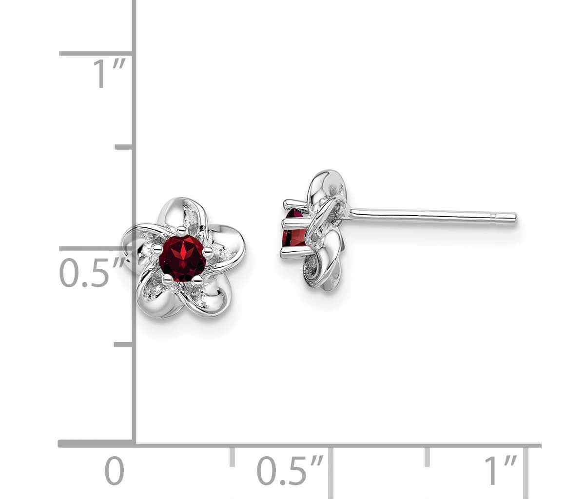 1/4 ct. t.w. Garnet Floral Post Earrings in Rhodium-plated Sterling Silver