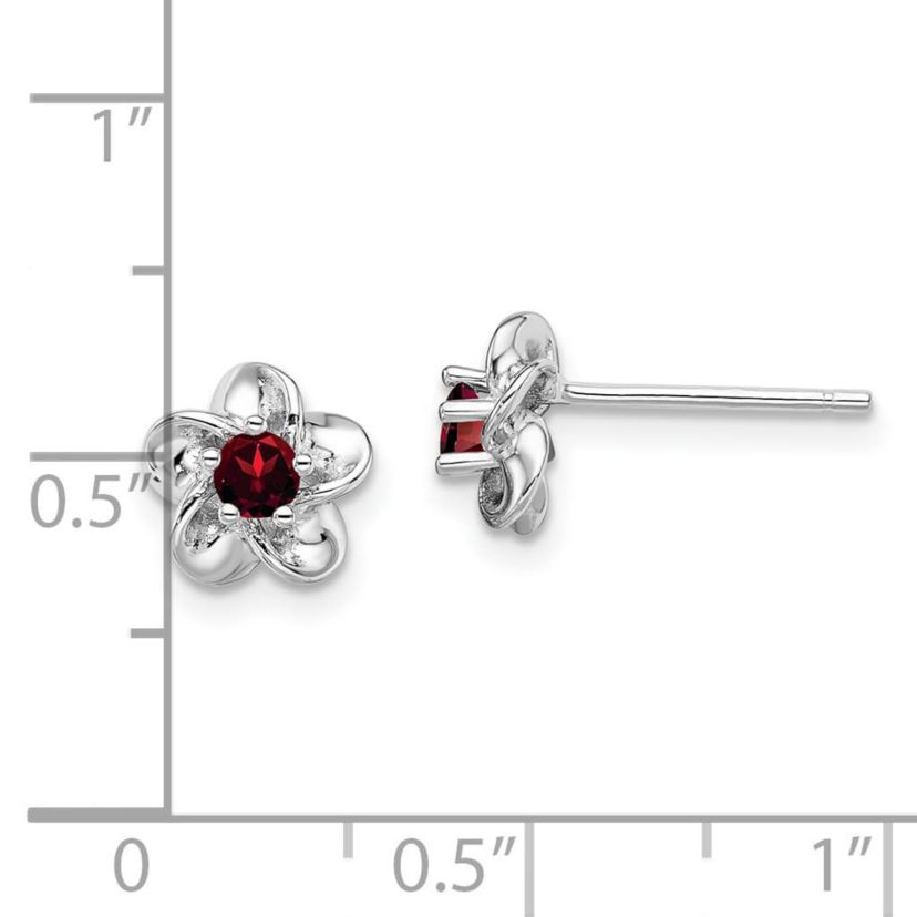 1/4 ct. t.w. Garnet Floral Post Earrings in Rhodium-plated Sterling Silver
