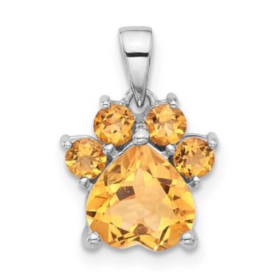 Belk & Co 1.56 ct. t.w. Citrine Polished Paw Pendant in Rhodium-plated Sterling Silver, White