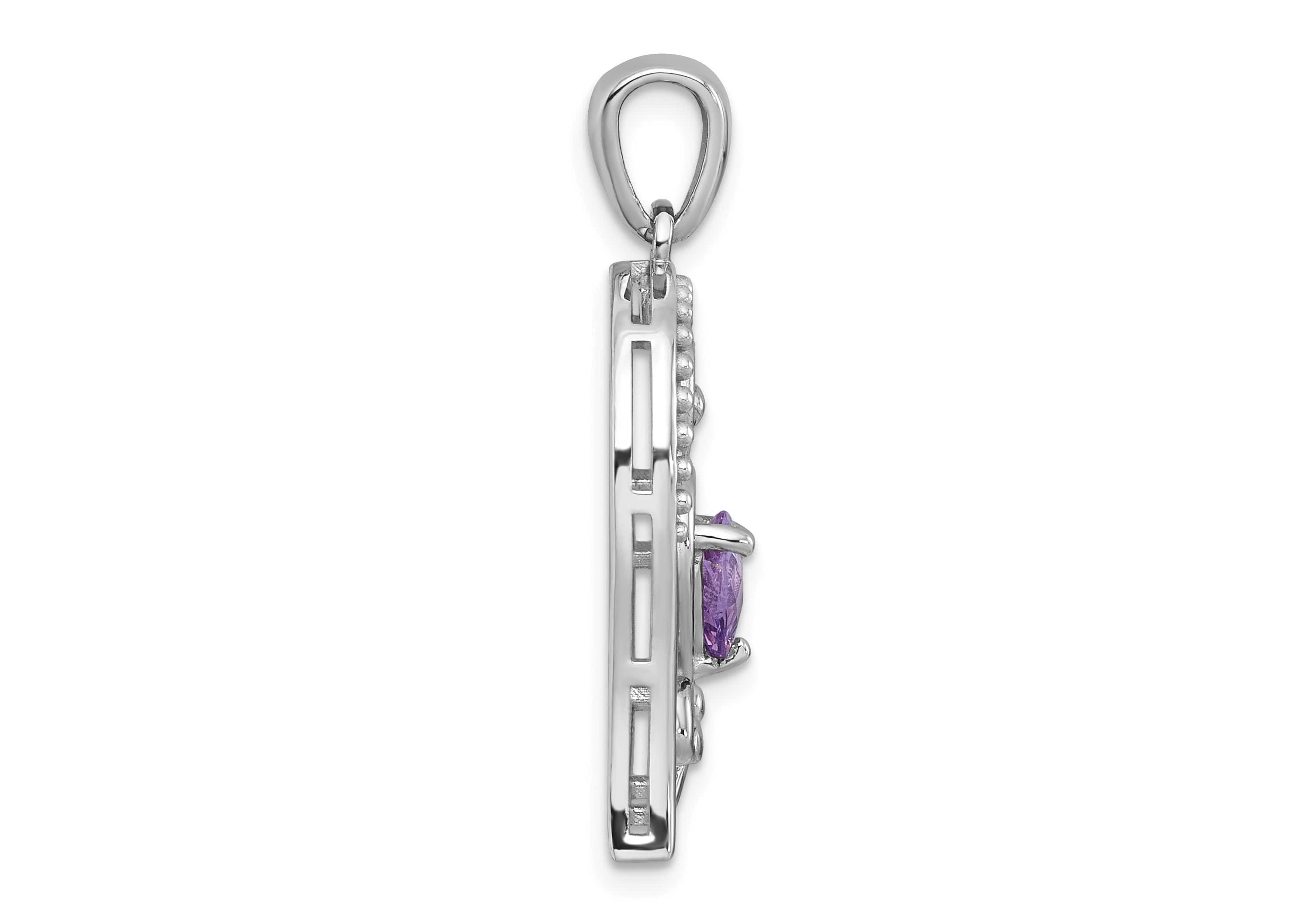 5/8 ct. t.w. Amethyst Polished and Beaded Open Heart Pendant in Rhodium-plated Sterling Silver