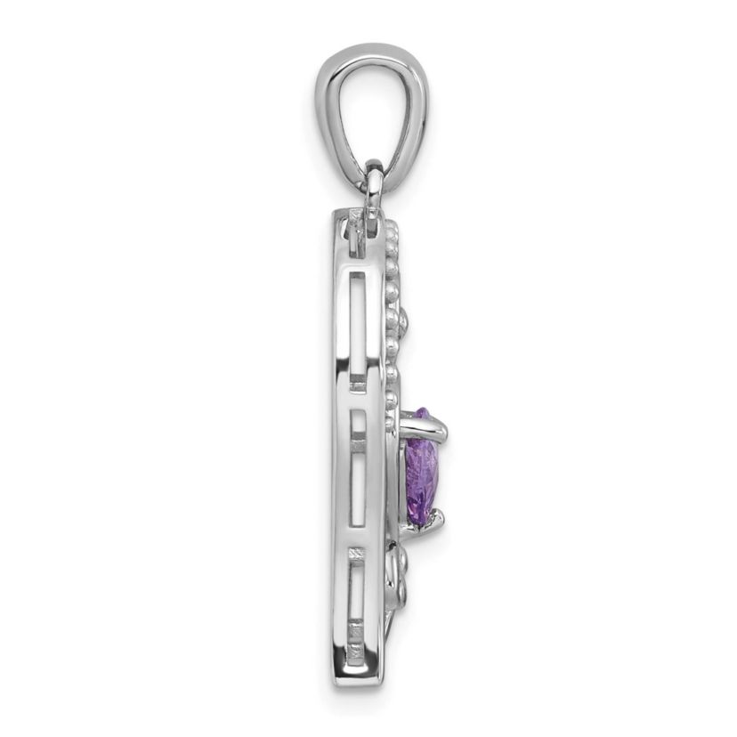 5/8 ct. t.w. Amethyst Polished and Beaded Open Heart Pendant in Rhodium-plated Sterling Silver