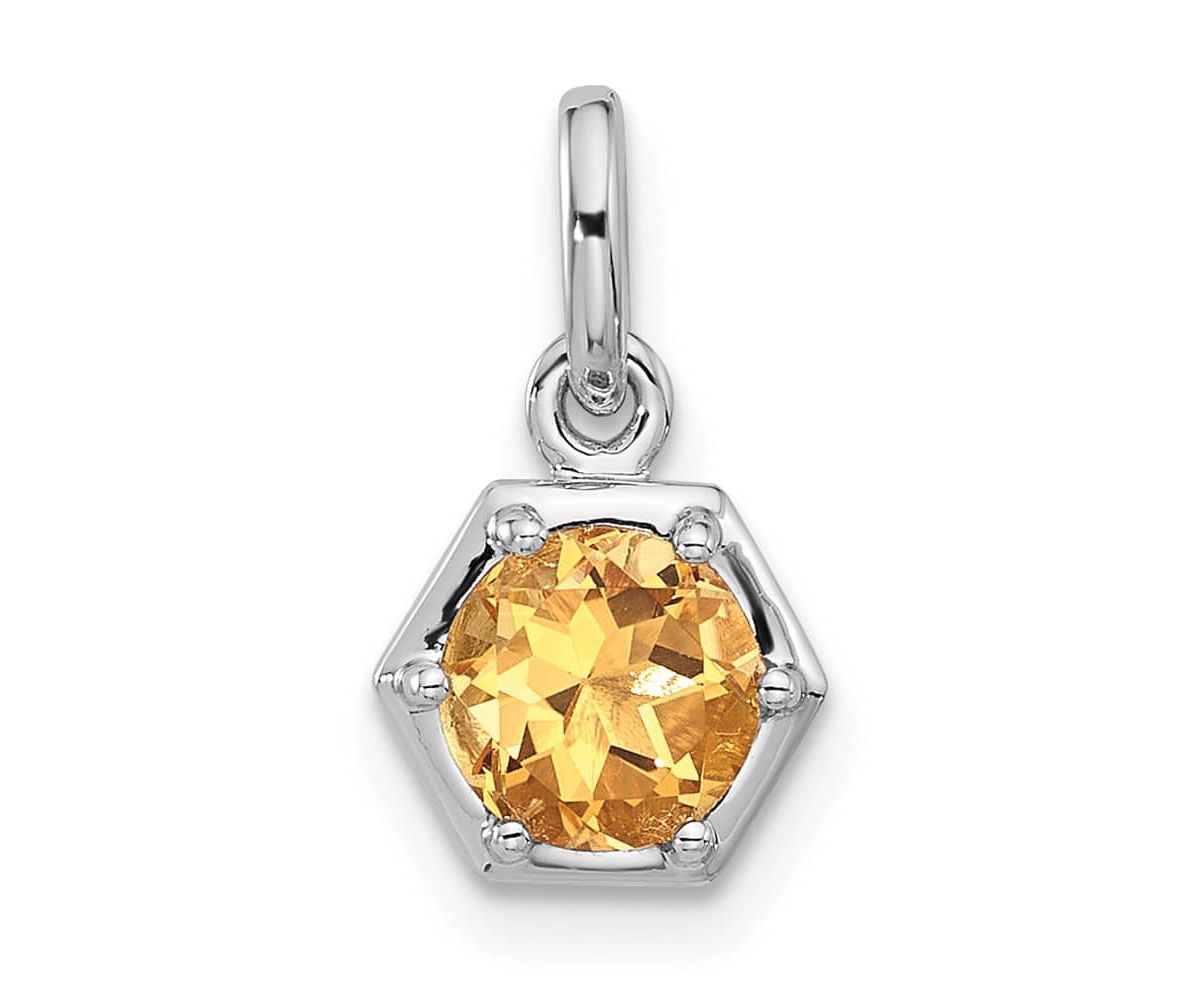 5/8 ct. t.w. Citrine Polished Solitaire Charm Pendant in Rhodium-plated Sterling Silver