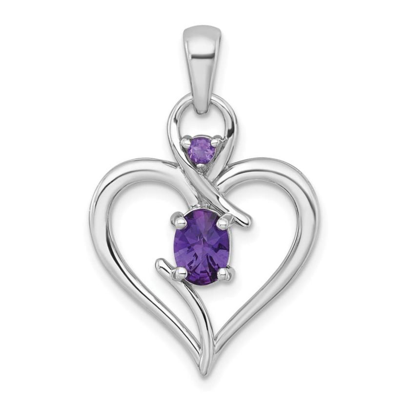 1.1 ct. t.w. Garnet Polished Open Heart Pendant in Rhodium-plated Sterling Silver