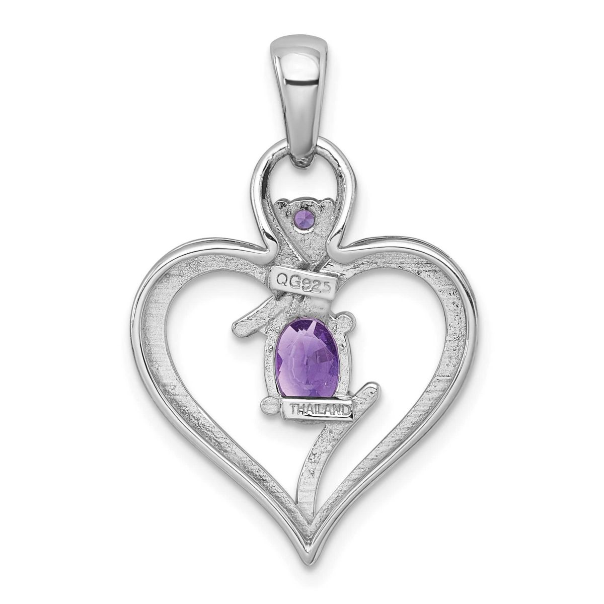 3/4 ct. t.w. Amethyst Polished Open Heart Pendant in Rhodium-plated Sterling Silver