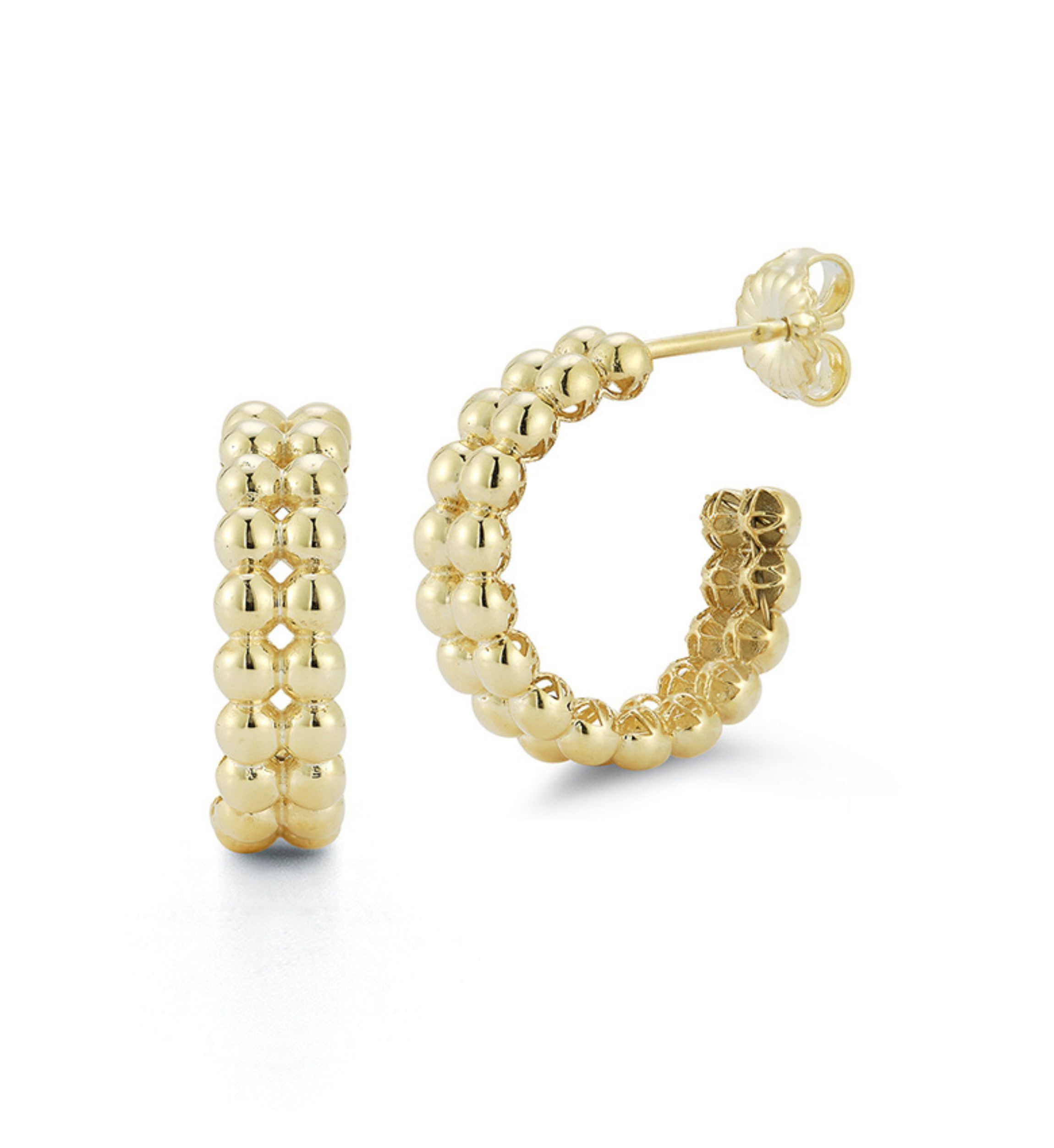 Sterling Silver Double Beaded Row Hoop Earrings
