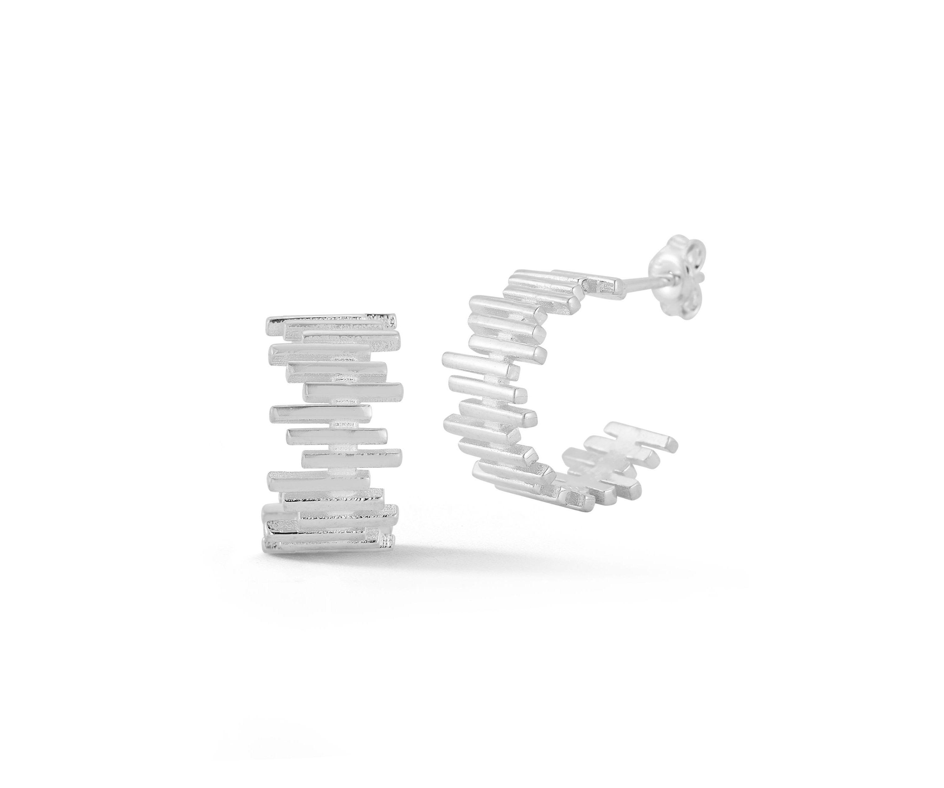 Sterling Silver Ribbed Hoop Earrings
