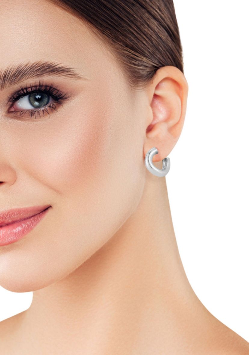 Sterling Silver Small Wave Tube Hoop Earrings