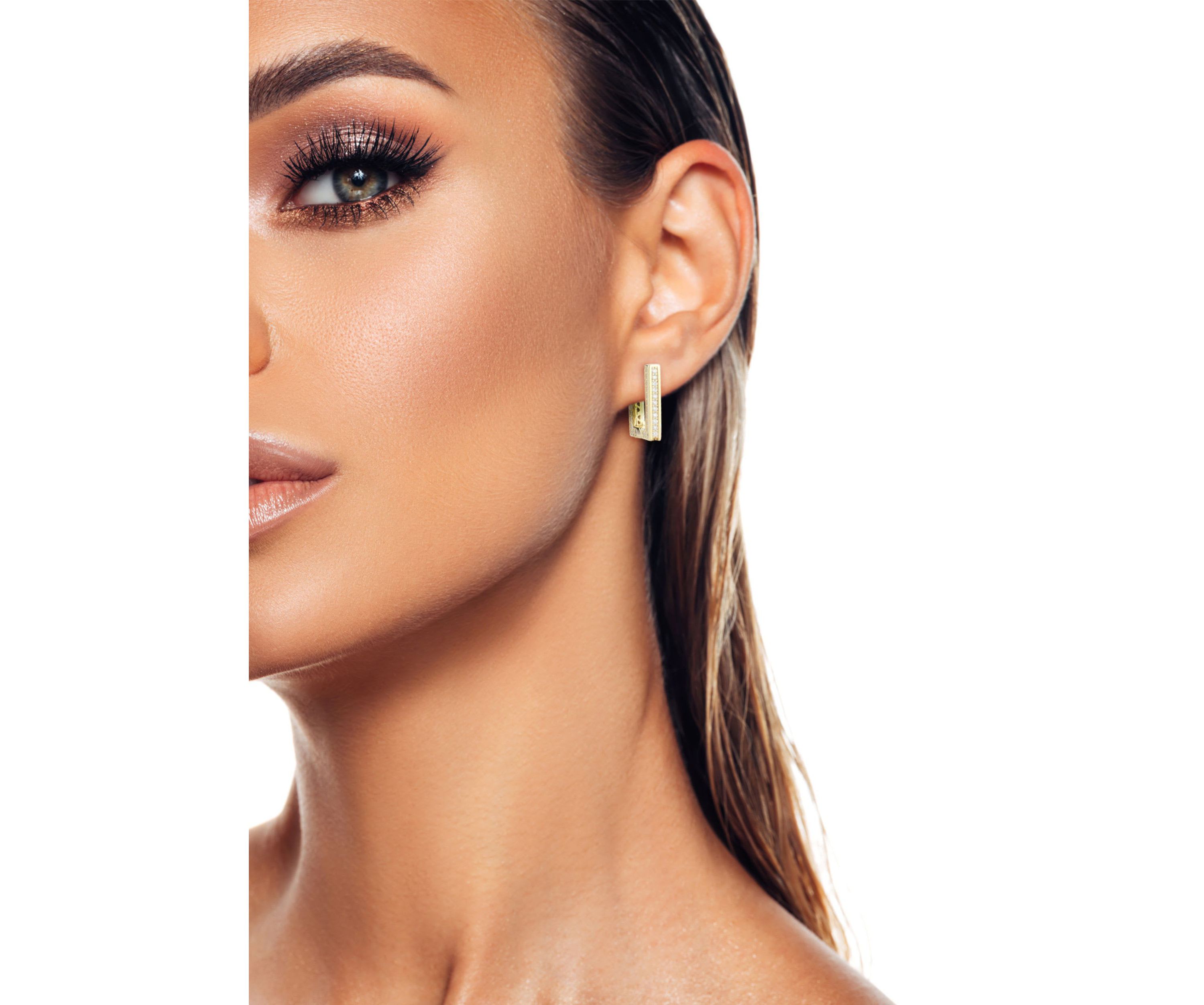 Sterling Silver Cubic Zirconia Small Rectangular Hoop Earrings