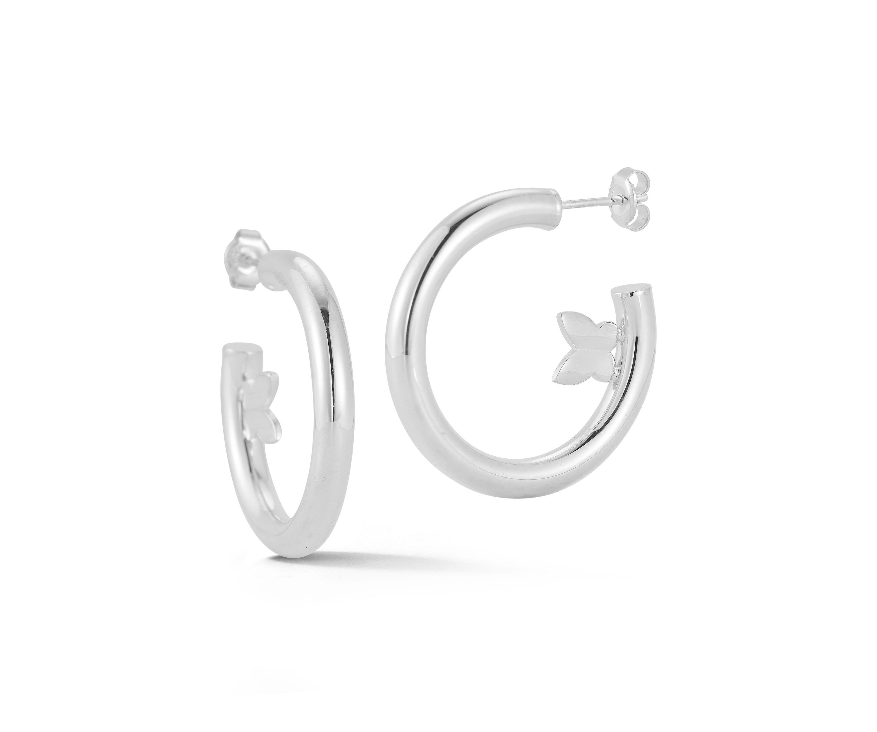 Sterling Silver Butterfly Hoop Earrings