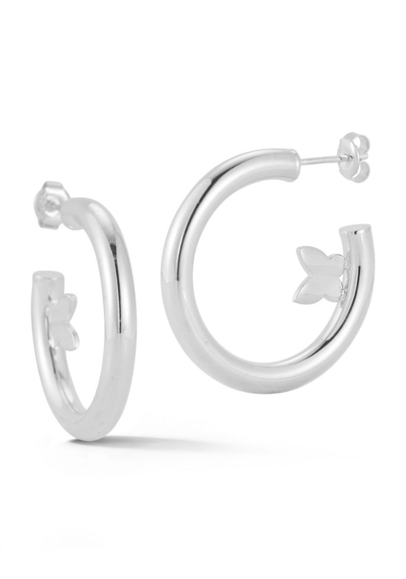 Sterling Silver Butterfly Hoop Earrings