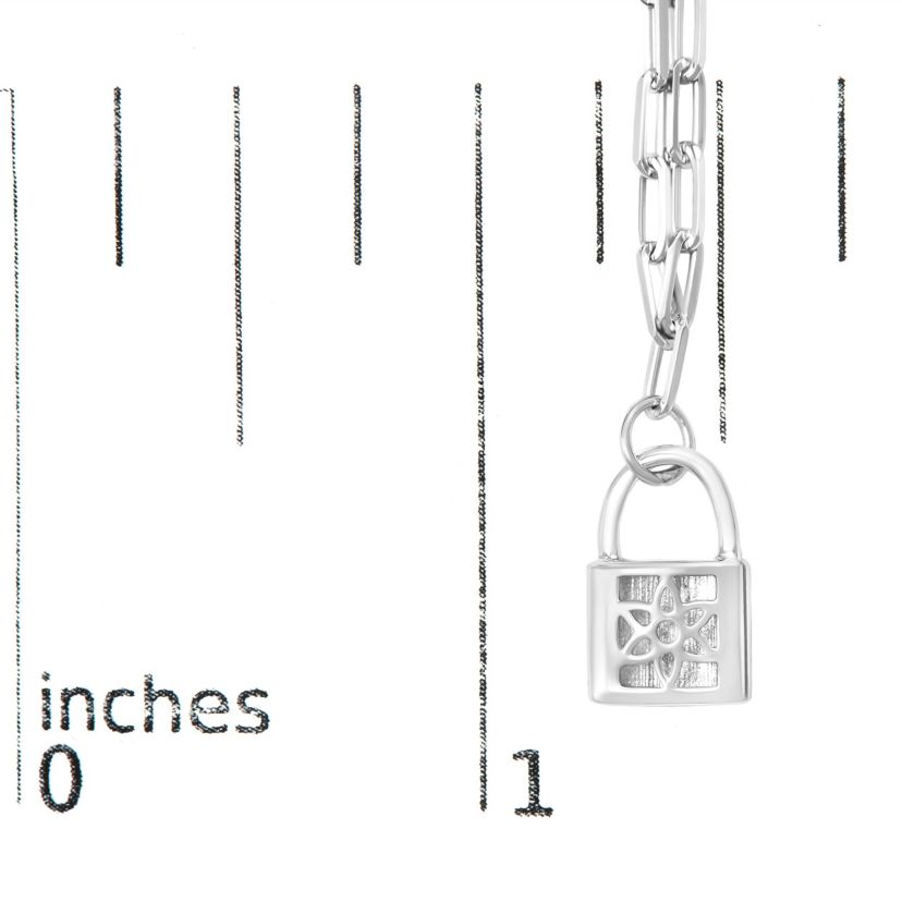 .925 Sterling Silver 1/10 Cttw Round Diamond Lock Pendant Paperclip Chain Necklace