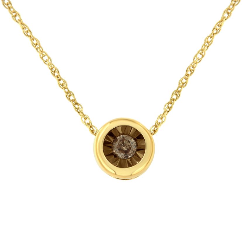 Silver 1/10 Carat Diamond 18" Round Miracle-Plate Two-Tone Pendant Necklace