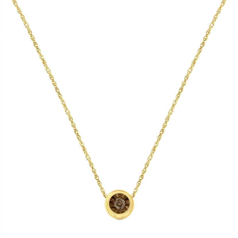 Silver 1/10 Carat Diamond 18" Round Miracle-Plate Two-Tone Pendant Necklace