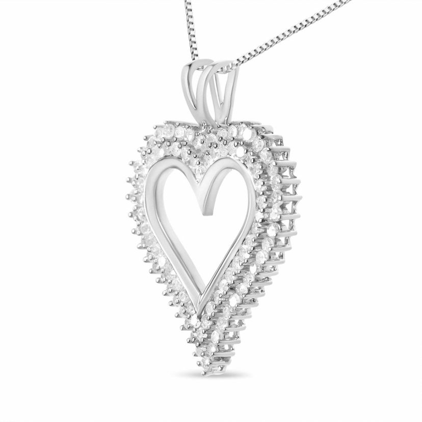 .925 Sterling Silver 1.00 Cttw Diamond Heart 18" Pendant Necklace