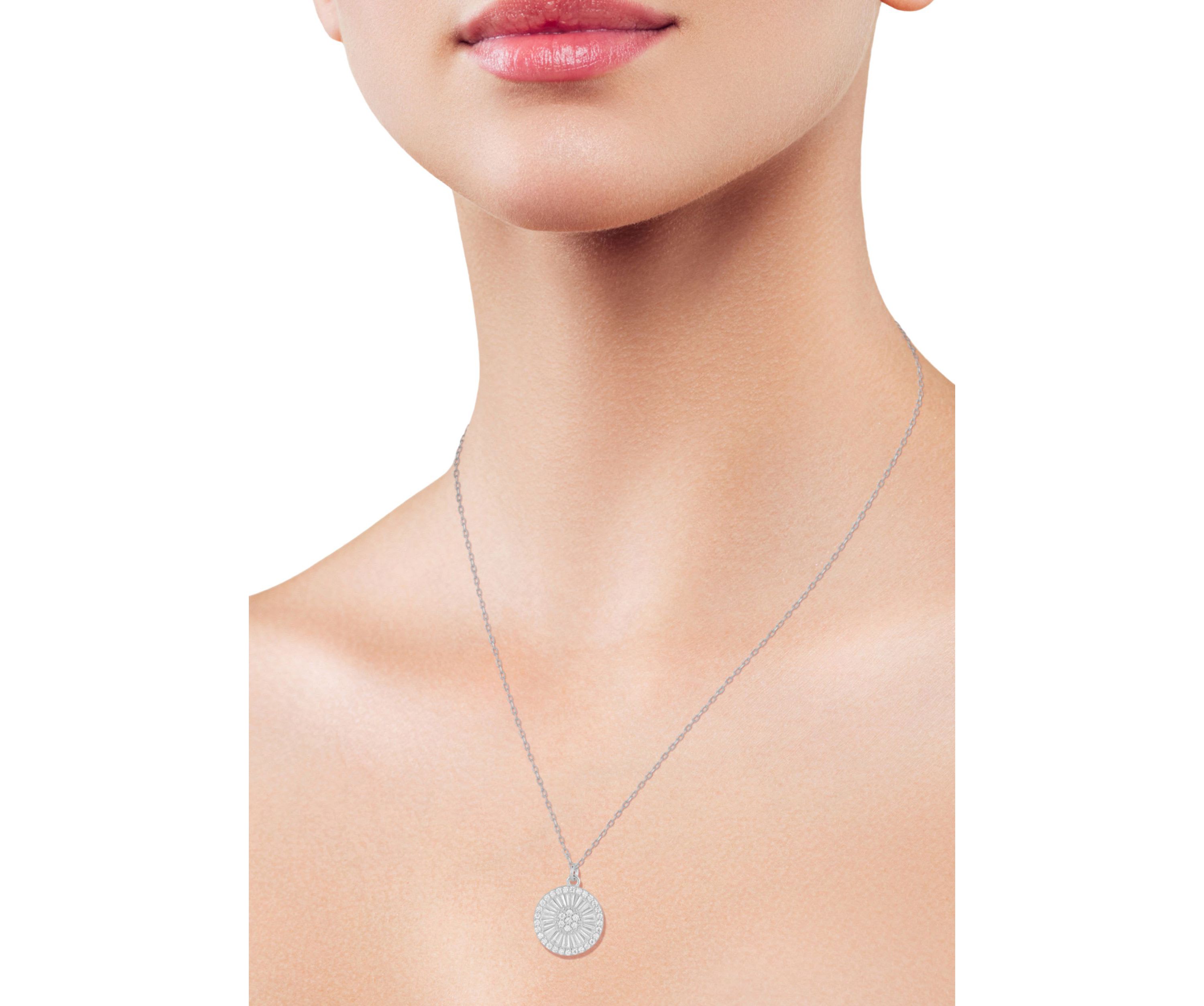 Sterling Silver Cubic Zirconia Medallion Pendant Necklace