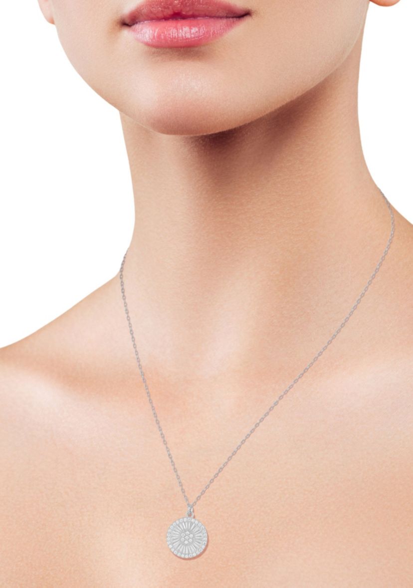 Sterling Silver Cubic Zirconia Medallion Pendant Necklace