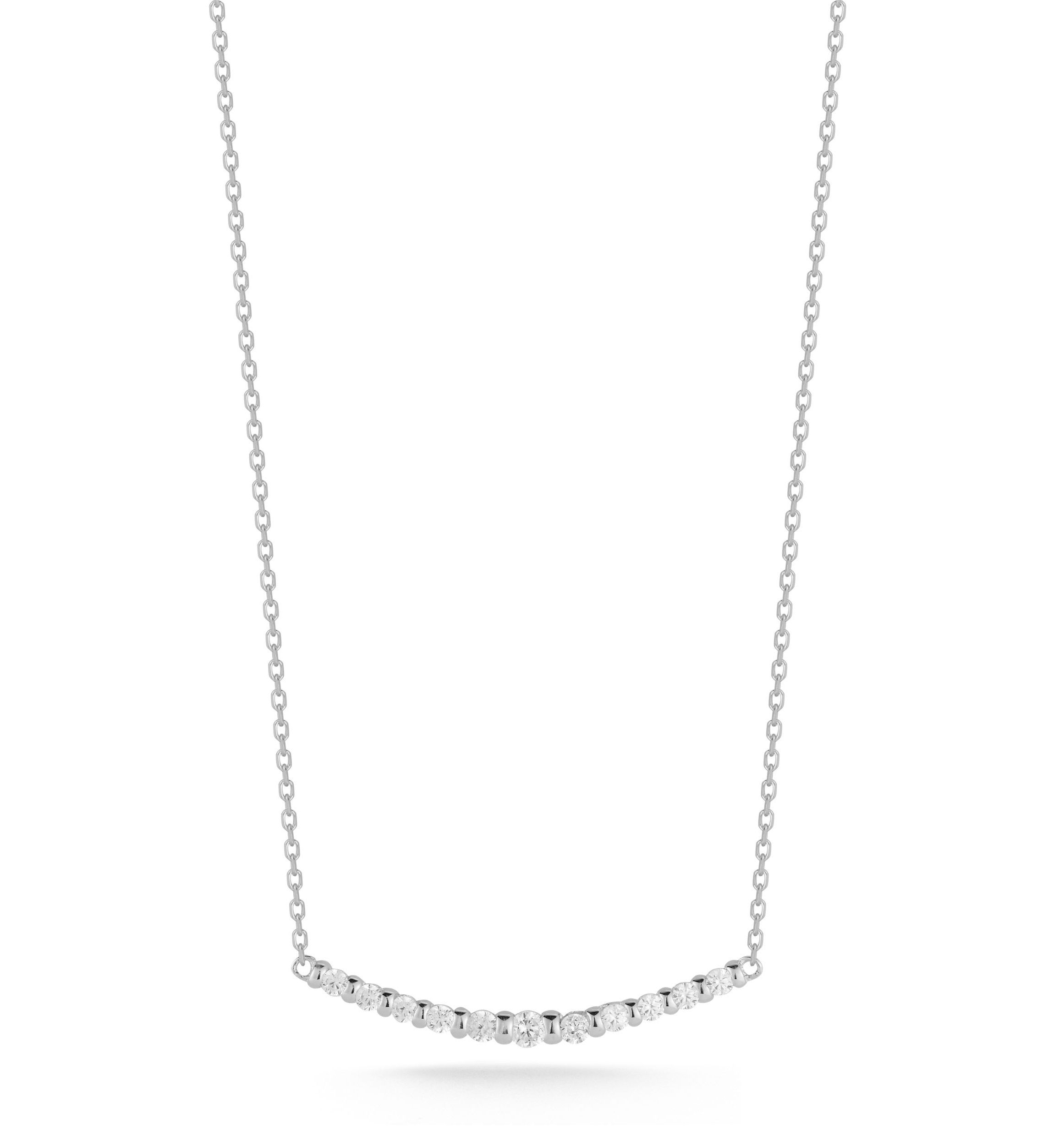 Sterling Silver Cubic Zirconia Curved Bar Necklace