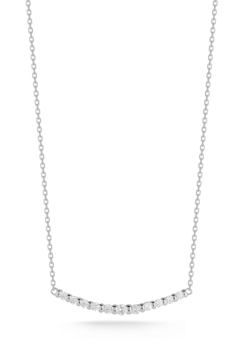 Sterling Silver Cubic Zirconia Curved Bar Necklace