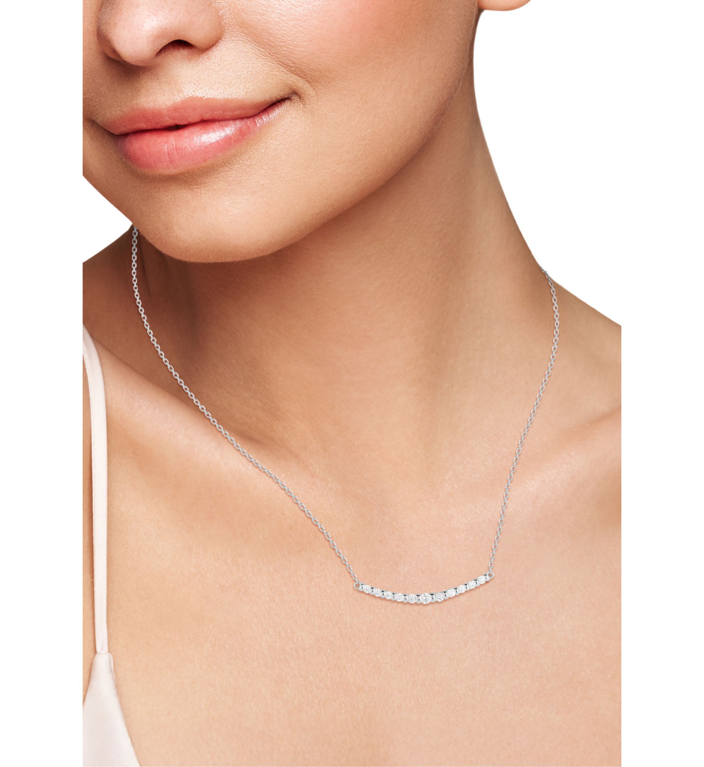 Sterling Silver Cubic Zirconia Curved Bar Necklace