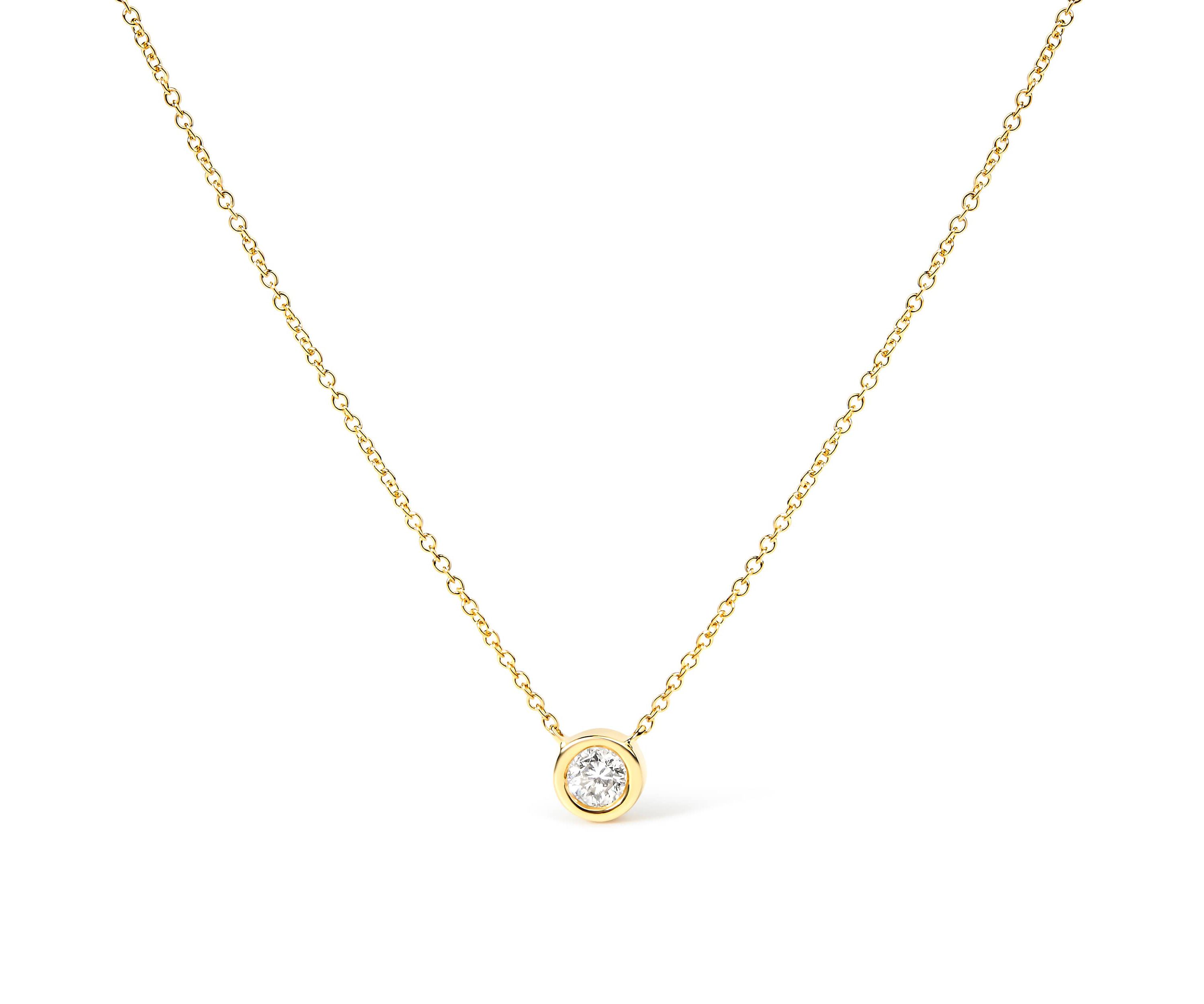 10K Gold 1/10 Cttw Diamond Modern Bezel-Set Solitaire 16"-18" Pendant Necklace