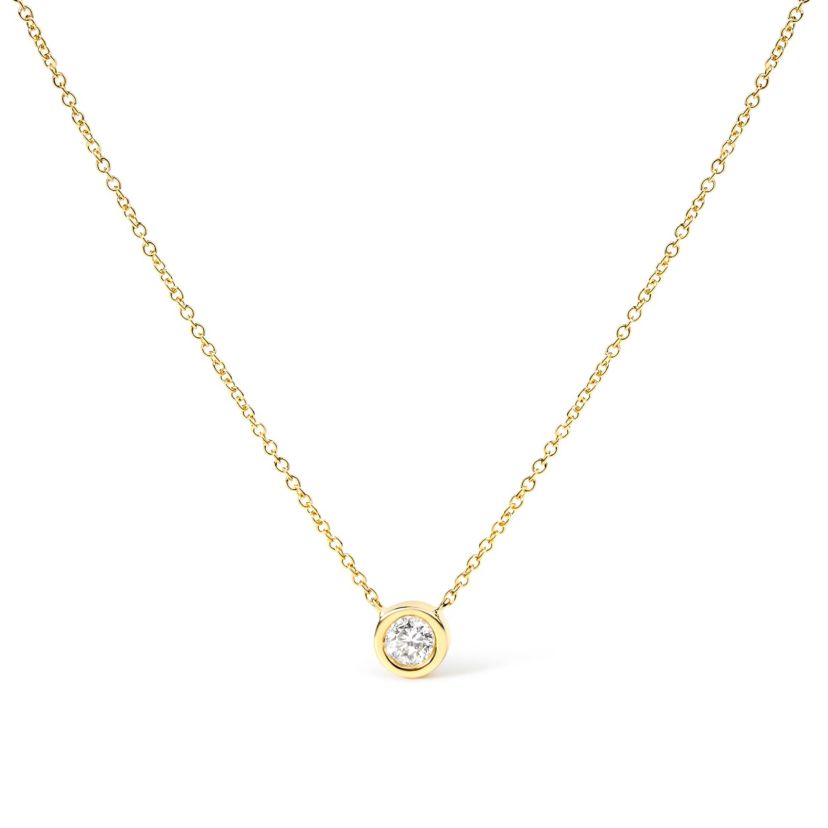 10K Gold 1/10 Cttw Diamond Modern Bezel-Set Solitaire 16"-18" Pendant Necklace