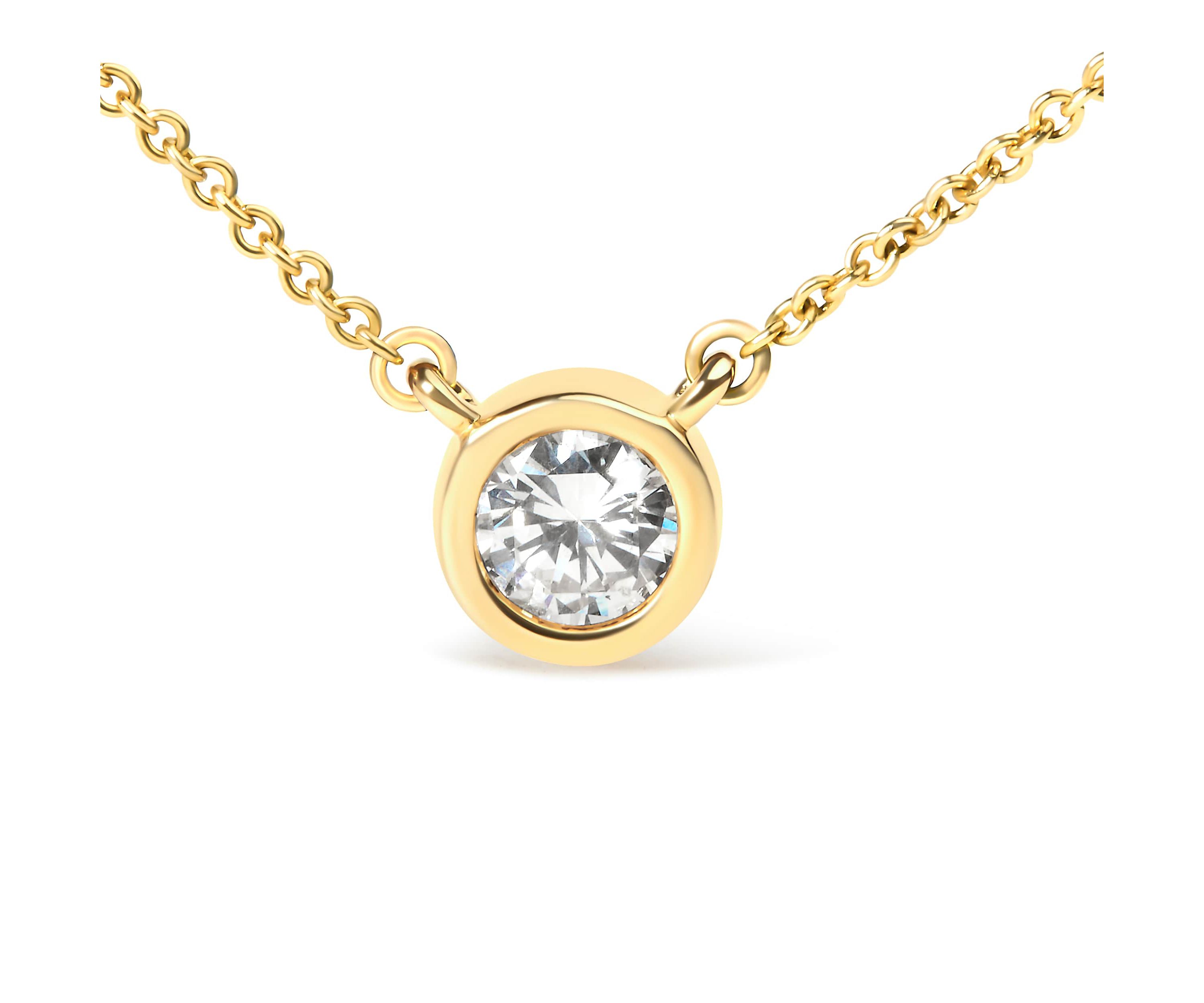 10K Gold 1/10 Cttw Diamond Modern Bezel-Set Solitaire 16"-18" Pendant Necklace