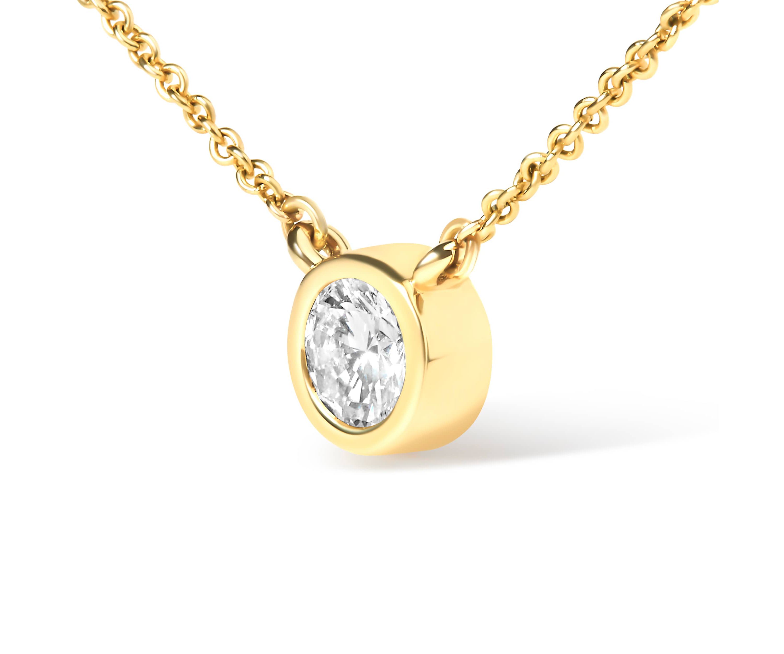 10K Gold 1/10 Cttw Diamond Modern Bezel-Set Solitaire 16"-18" Pendant Necklace