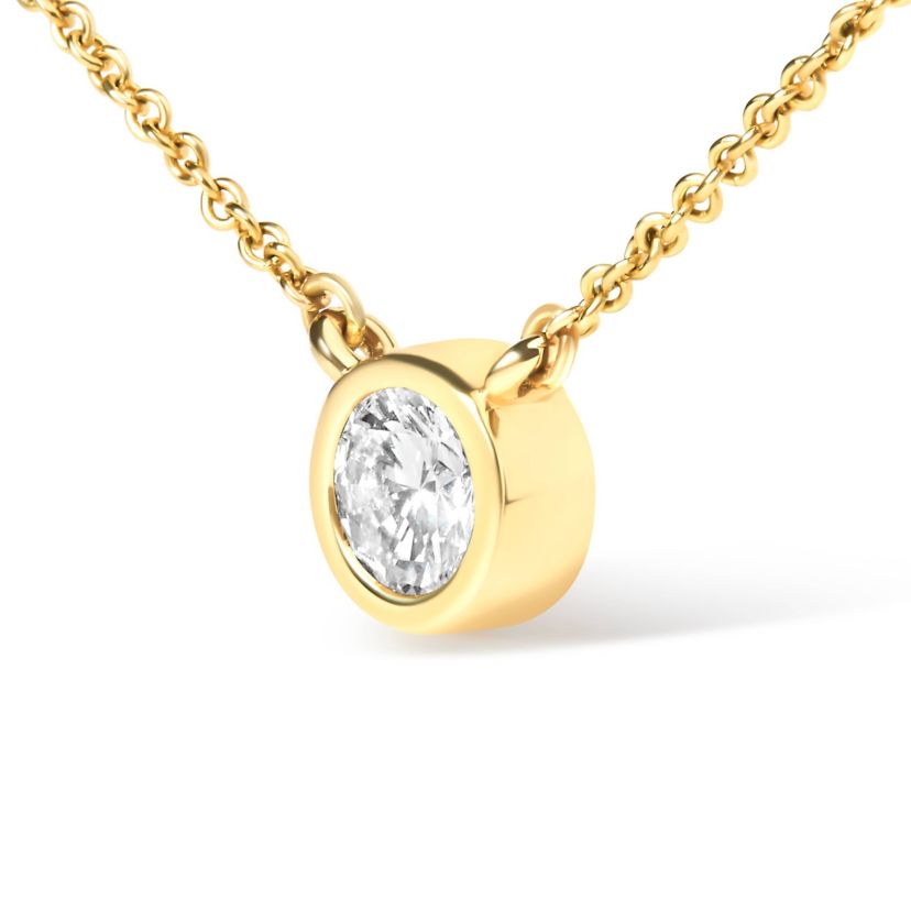 10K Gold 1/10 Cttw Diamond Modern Bezel-Set Solitaire 16"-18" Pendant Necklace