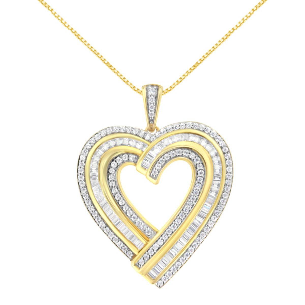 Silver 1 3/8 Cttw Baguette Diamond Composite Heart 18" Inch Pendant Necklace
