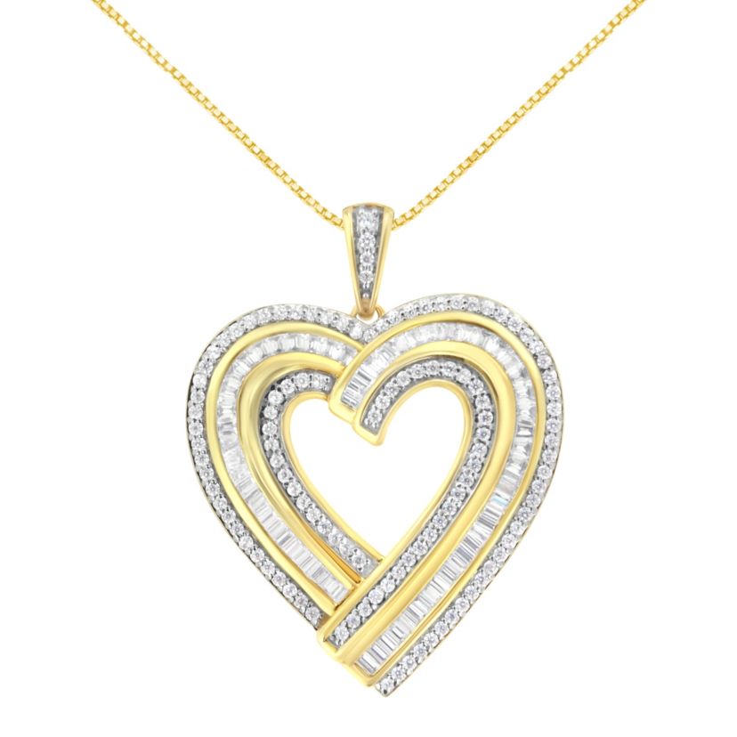 Silver 1 3/8 Cttw Baguette Diamond Composite Heart 18" Inch Pendant Necklace