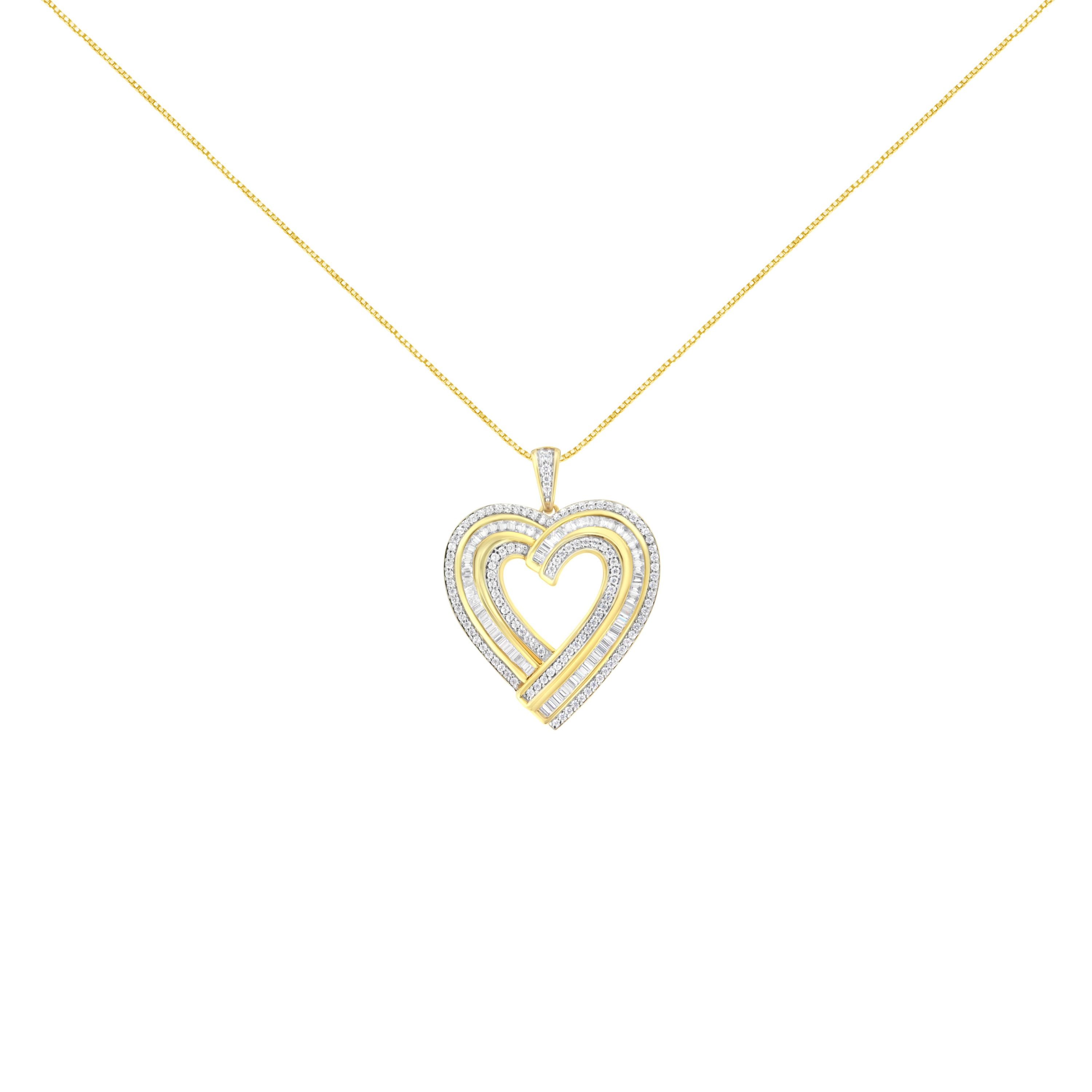 Silver 1 3/8 Cttw Baguette Diamond Composite Heart 18" Inch Pendant Necklace