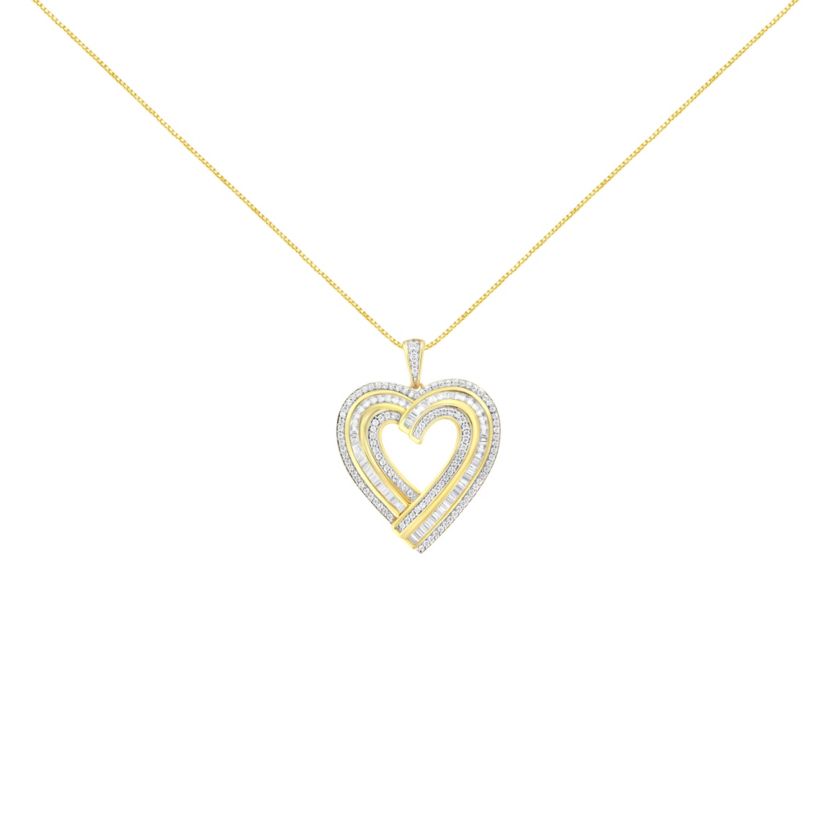 Silver 1 3/8 Cttw Baguette Diamond Composite Heart 18" Inch Pendant Necklace