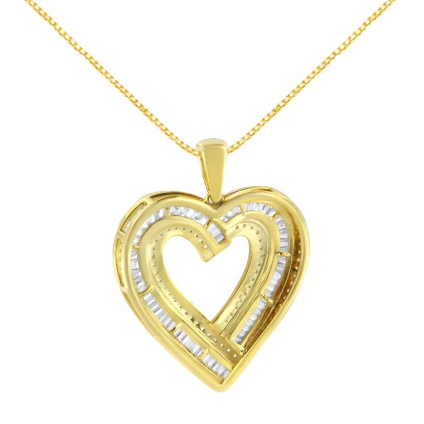 Silver 1 3/8 Cttw Baguette Diamond Composite Heart 18" Inch Pendant Necklace