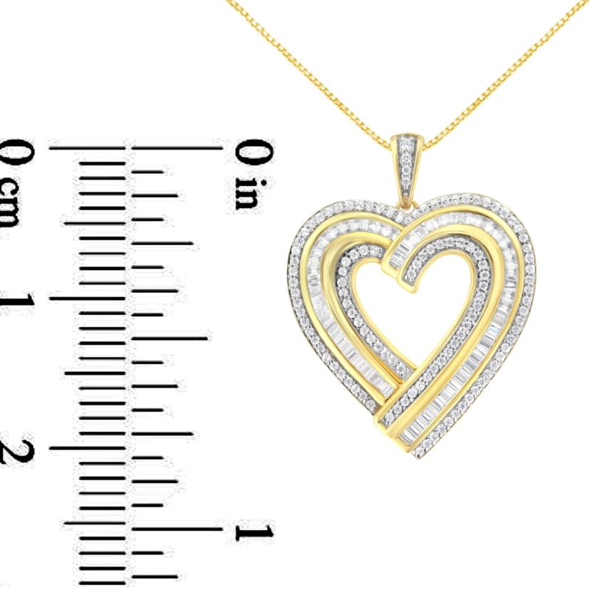 Silver 1 3/8 Cttw Baguette Diamond Composite Heart 18" Inch Pendant Necklace