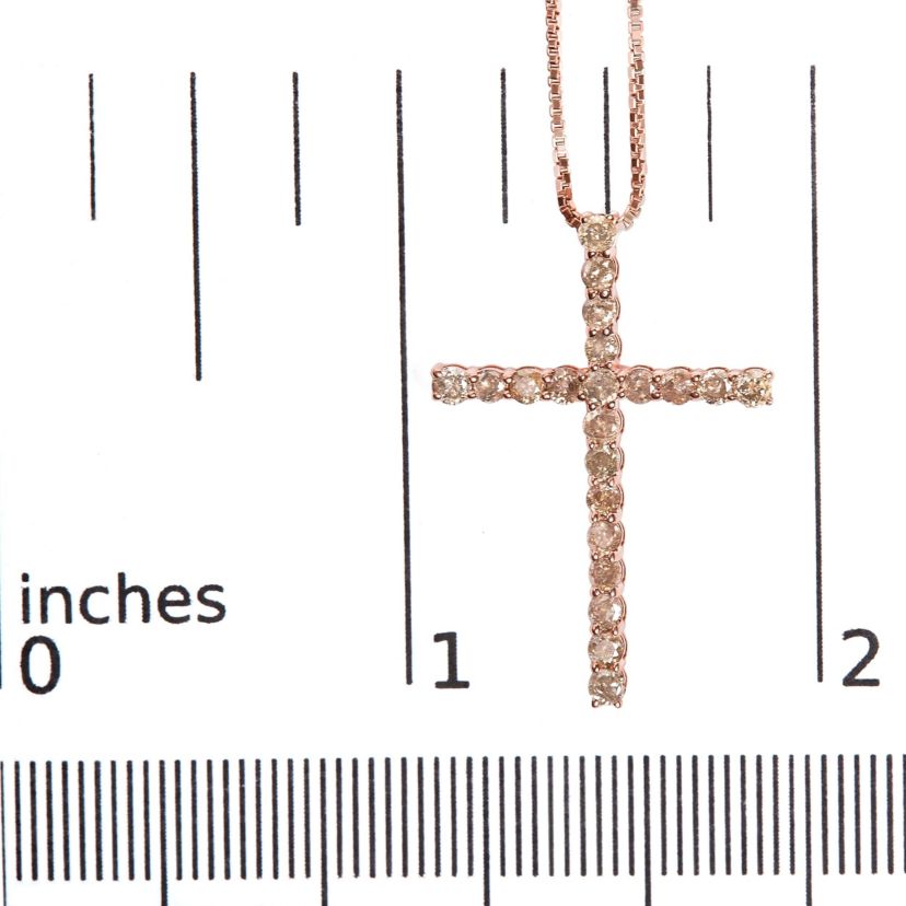 Silver 1.0 Cttw Champagne Diamond Gold Cross Pendant Necklace for Women- 18 inch