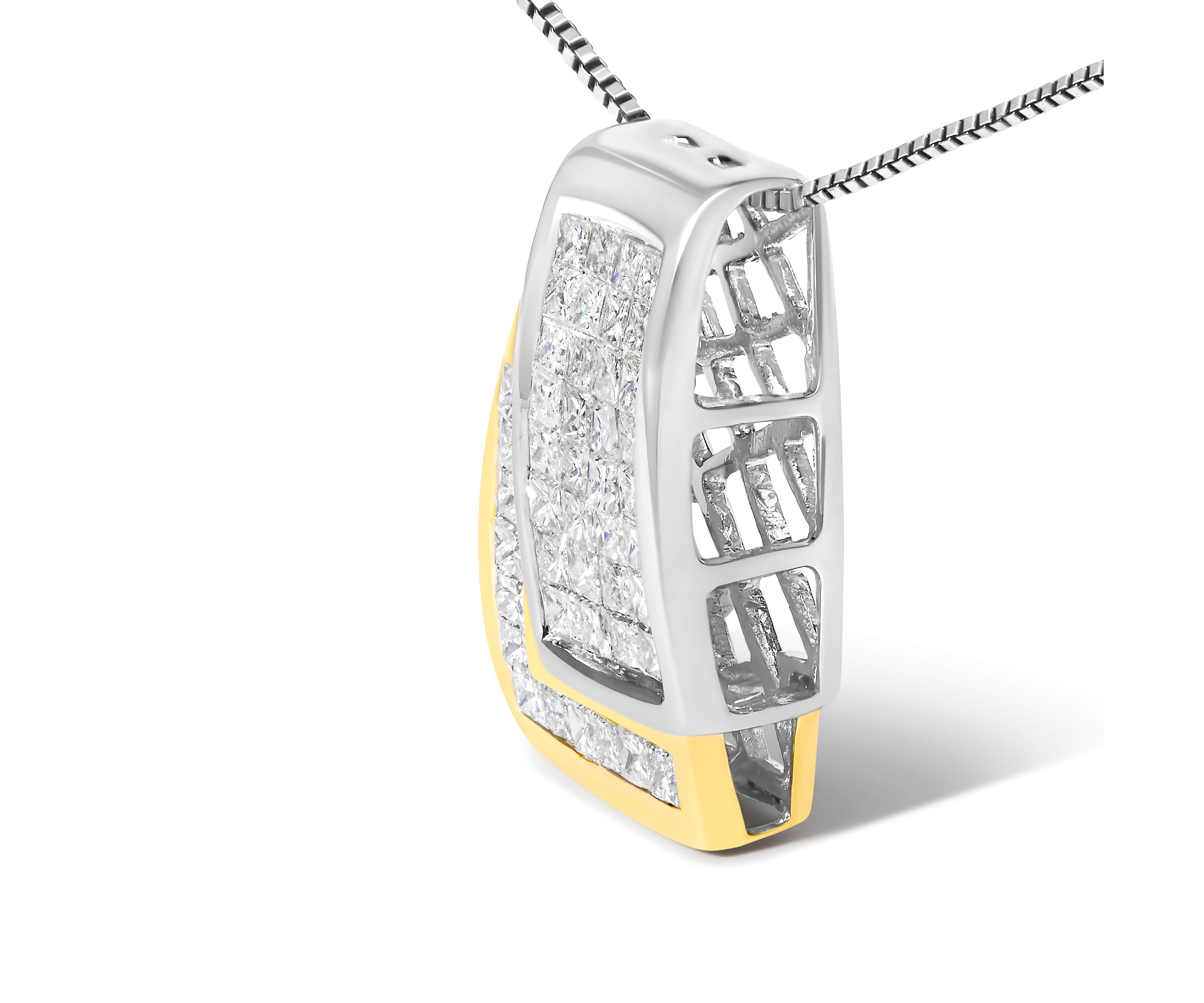 14K Gold 1.0 Cttw Diamond Two Tone Foldover Box Pendant 18” Box Chain Necklace