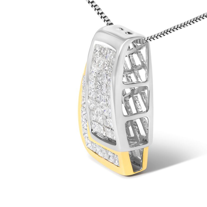 14K Gold 1.0 Cttw Diamond Two Tone Foldover Box Pendant 18” Box Chain Necklace