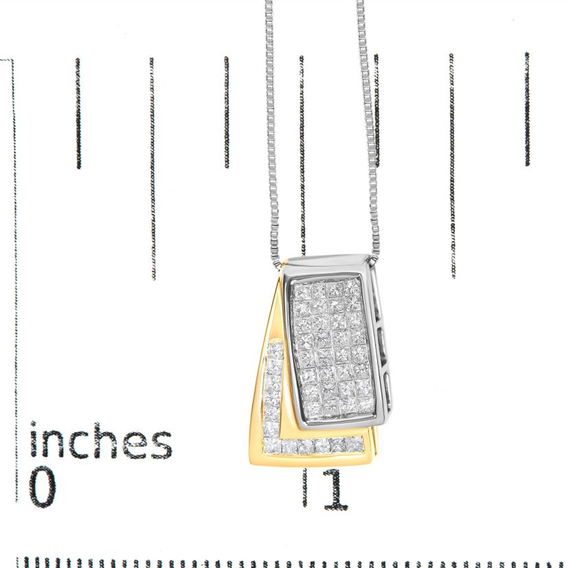 14K Gold 1.0 Cttw Diamond Two Tone Foldover Box Pendant 18” Box Chain Necklace