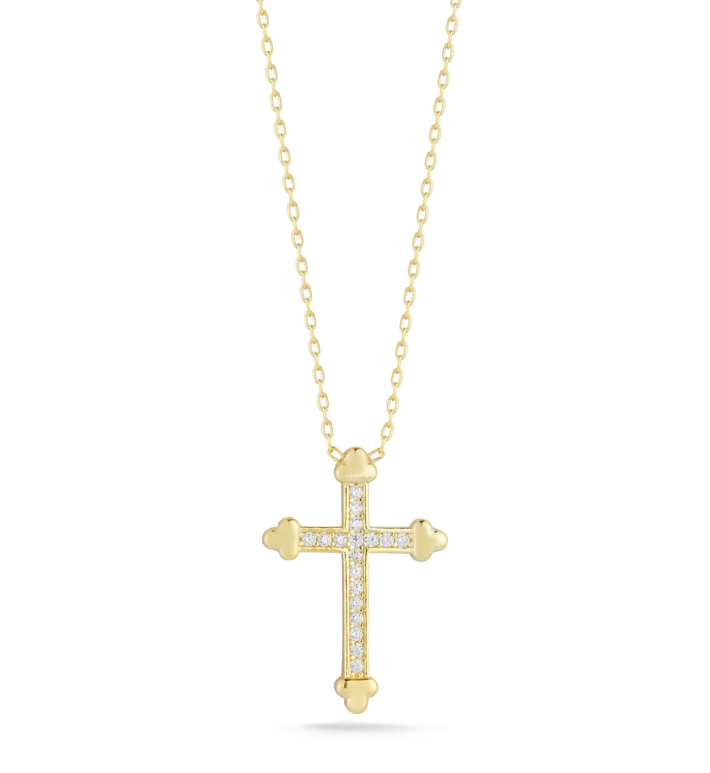 Sterling Silver Cubic Zirconia Budded Cross Pendant Necklace