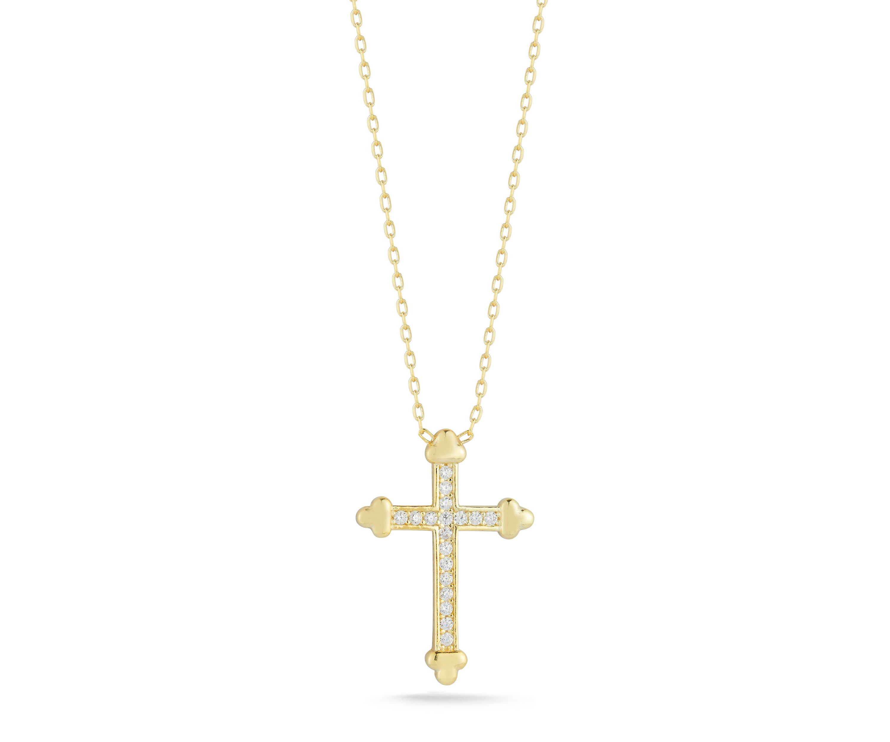 Sterling Silver Cubic Zirconia Budded Cross Pendant Necklace