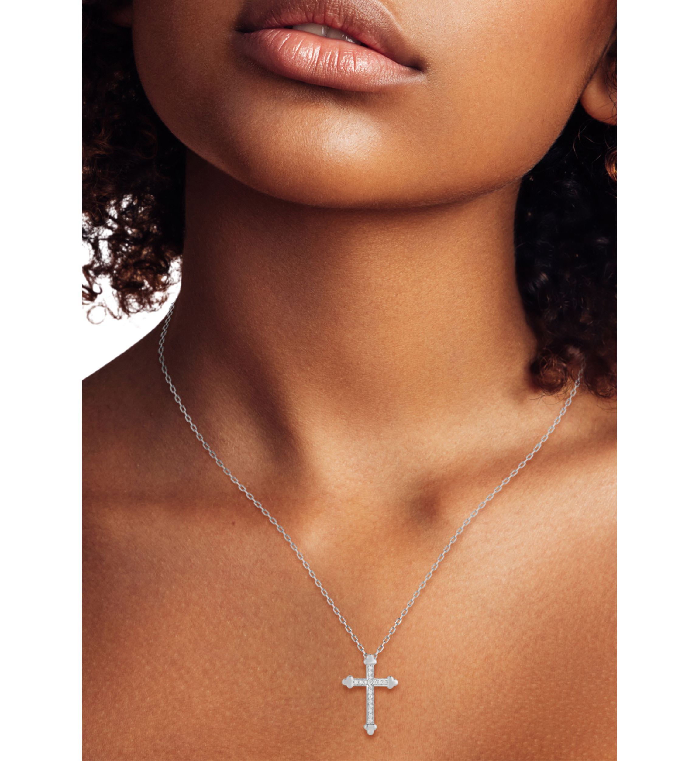 Sterling Silver Cubic Zirconia Budded Cross Pendant Necklace