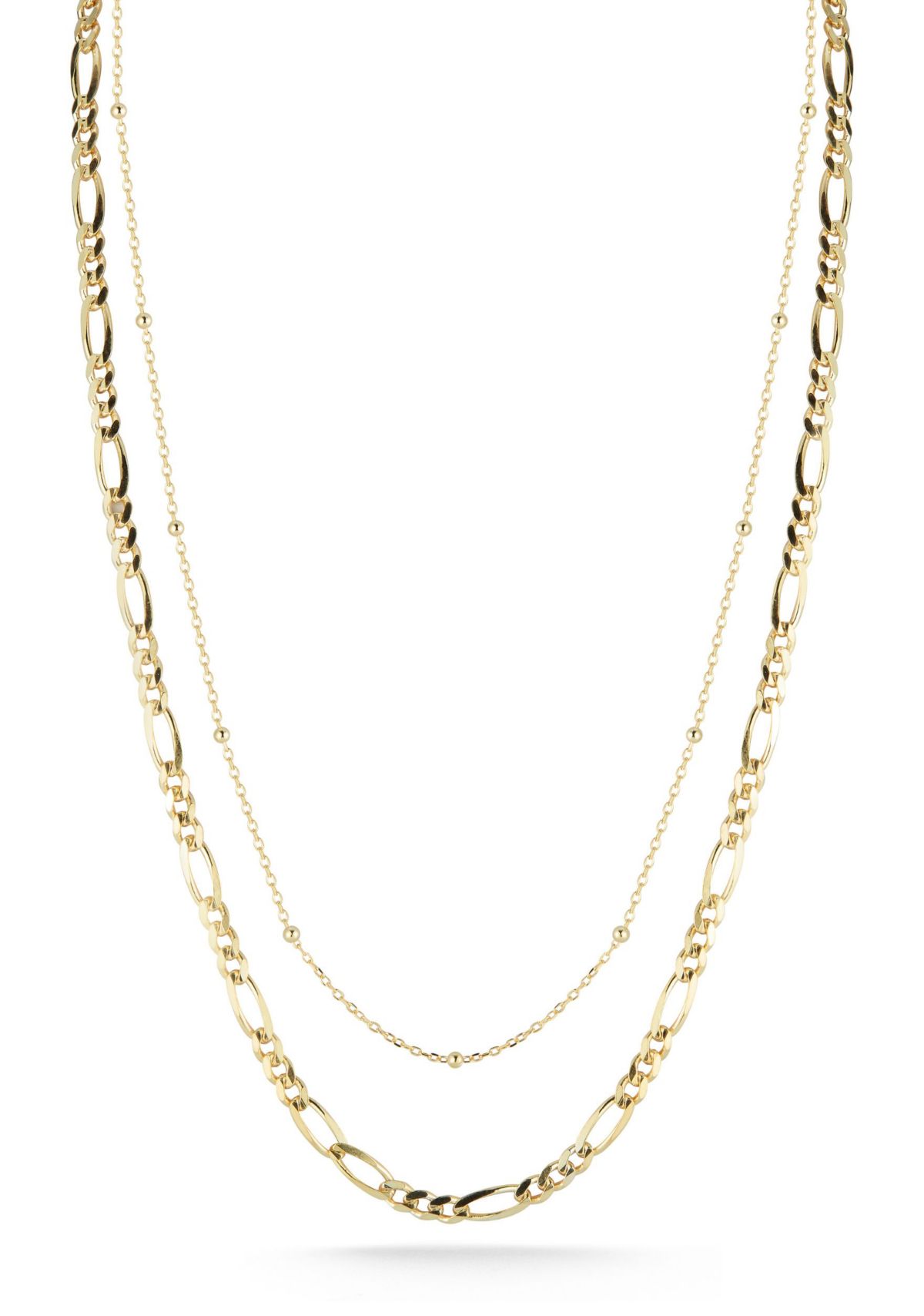 Sterling Silver Double Layer Figaro and Ball Chain Necklace