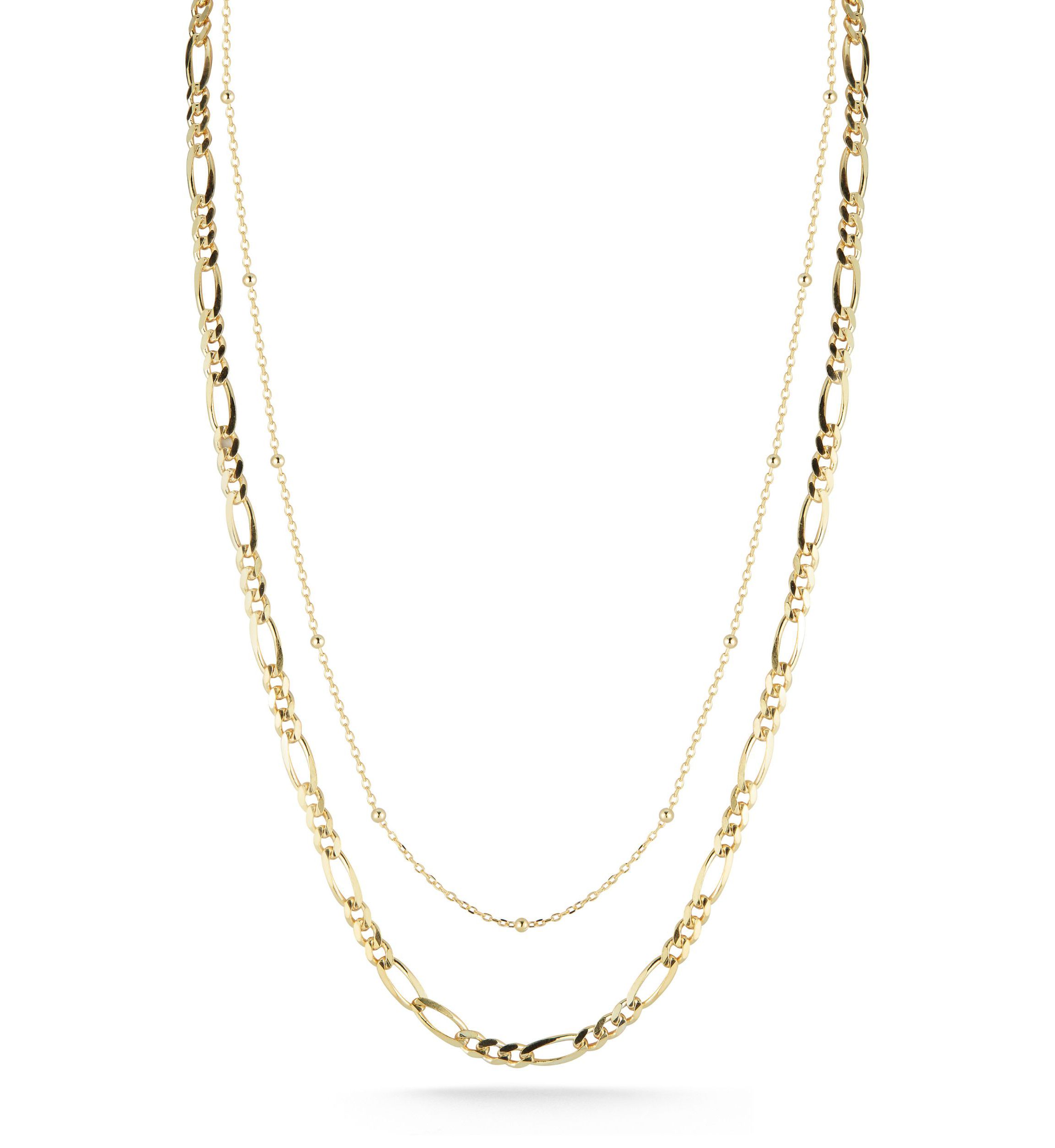 Sterling Silver Double Layer Figaro and Ball Chain Necklace