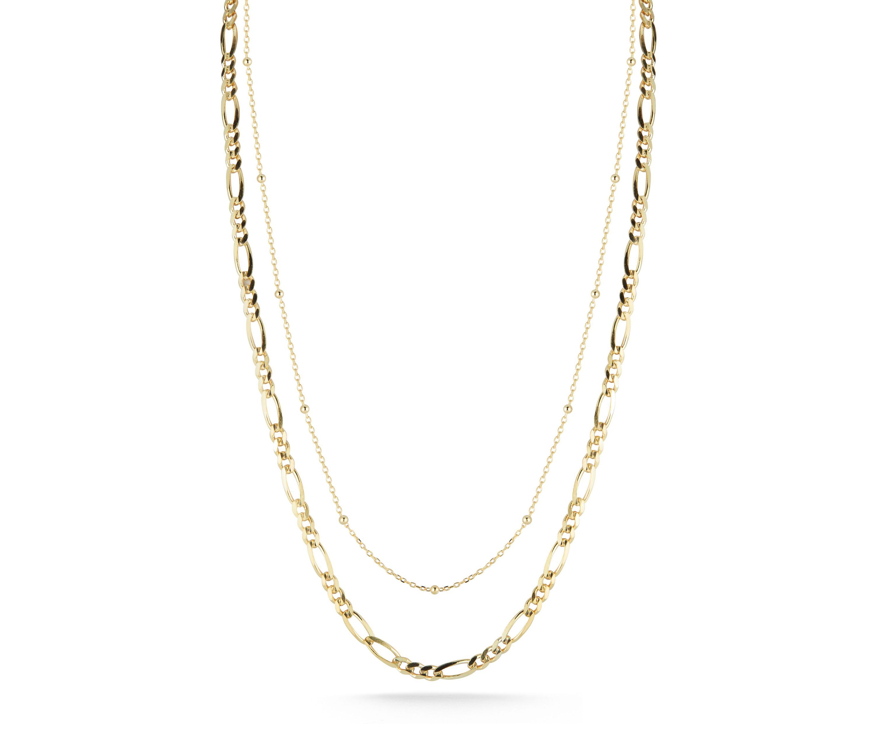 Sterling Silver Double Layer Figaro and Ball Chain Necklace