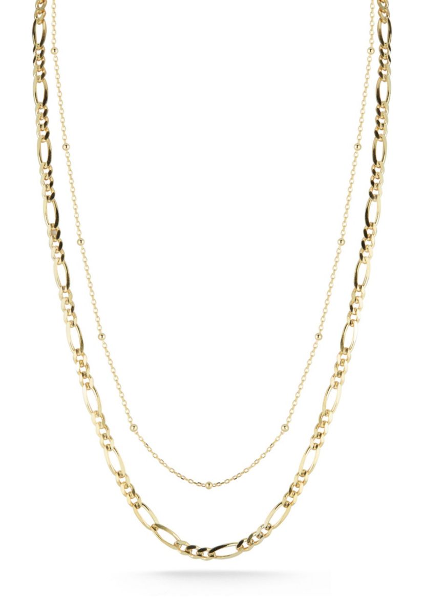 Sterling Silver Double Layer Figaro and Ball Chain Necklace